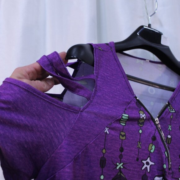 Elegant Purple Cold Shoulder Blouse with Feather Accents - Picture 2 of 10